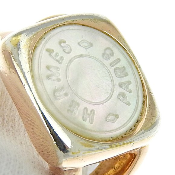 HERMES corozoserie Ring Plated Gold/White shell #4.75(US Size) Women - Picture 6 of 6